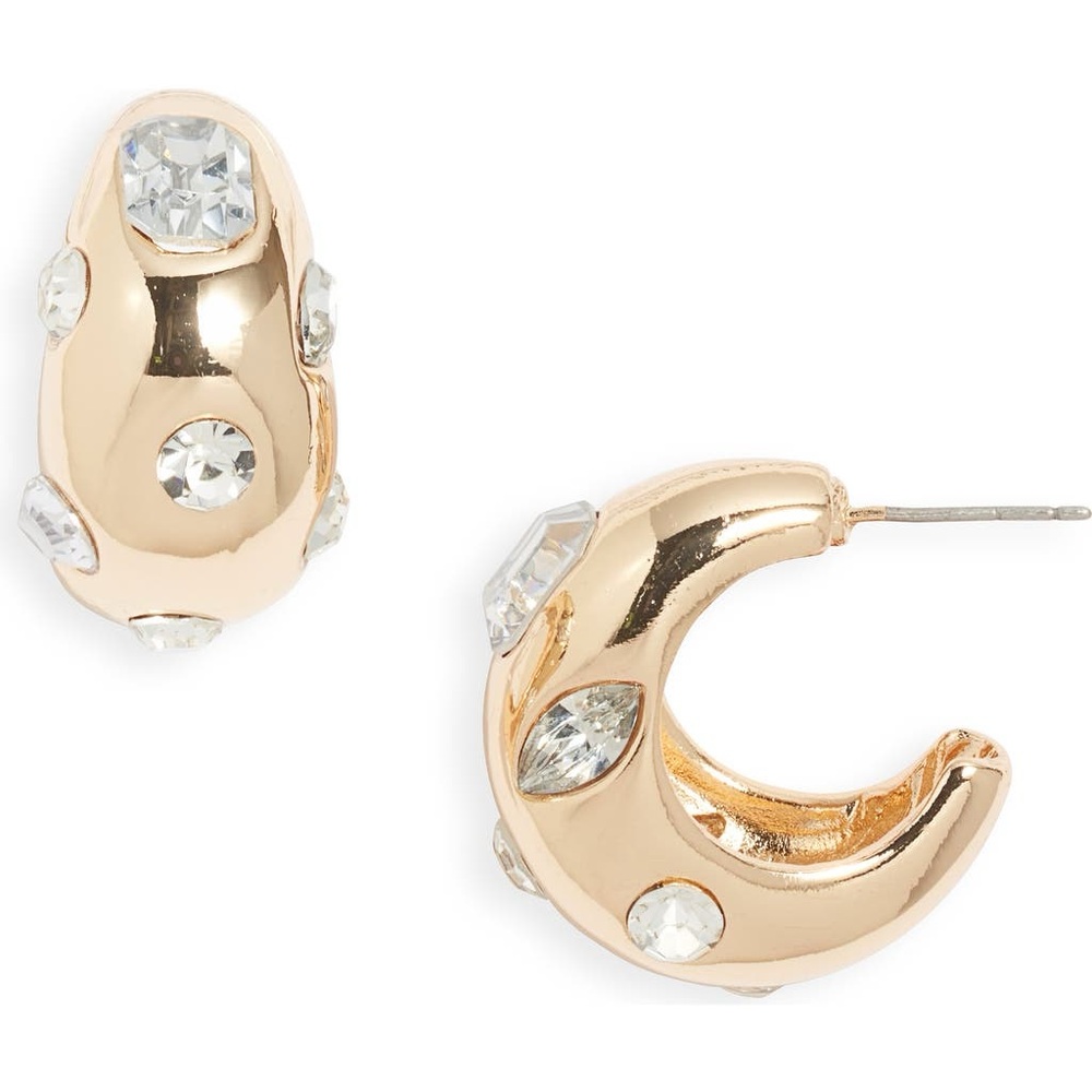OPEN EDIT Mixed Crystal Hoop Earrings In Clear- Gold